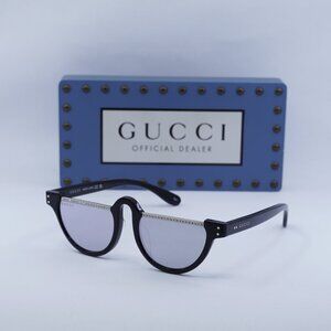 Gucci GG1368S 001 Oval Sunglasses - Black/Grey Mirror